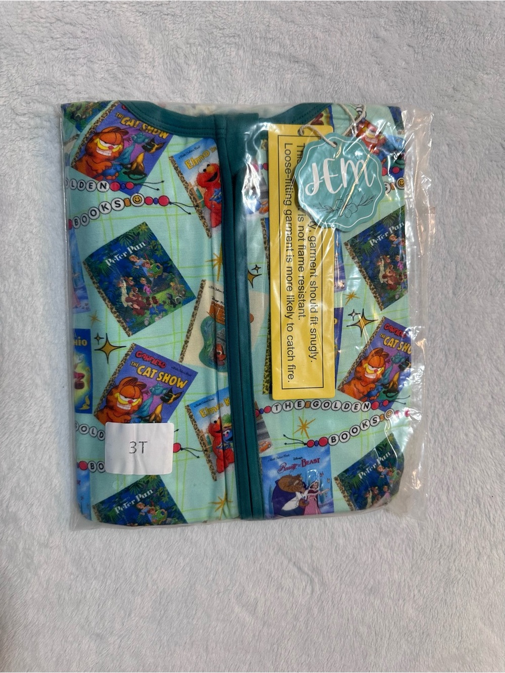 JEM Teal One-Piece Footie Pajamas with Storybook Print